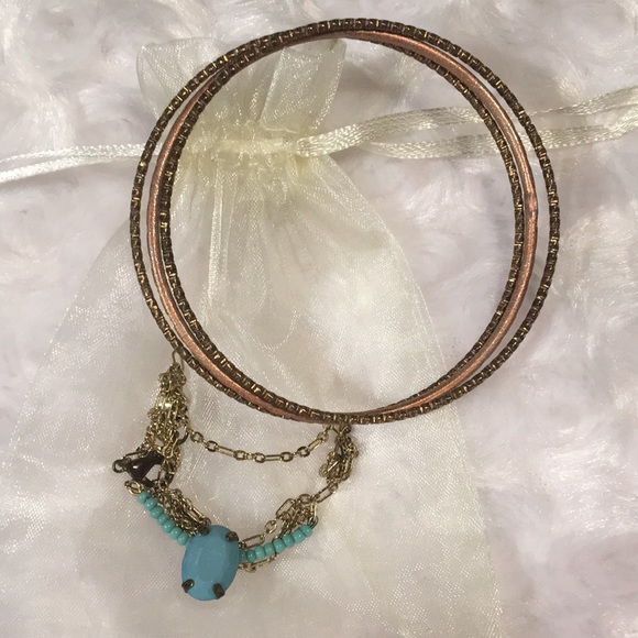 Vintage HANDMADE Turquoise bead NECKLACE and 3 METAL BANGLE BRACELETS - Picture 10 of 12